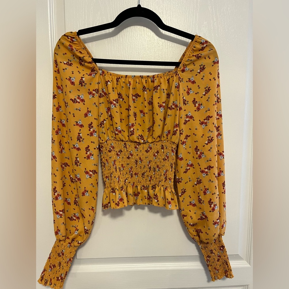 Cropped off the shoulder top, Burnt Yellow, Size Small, Never worn